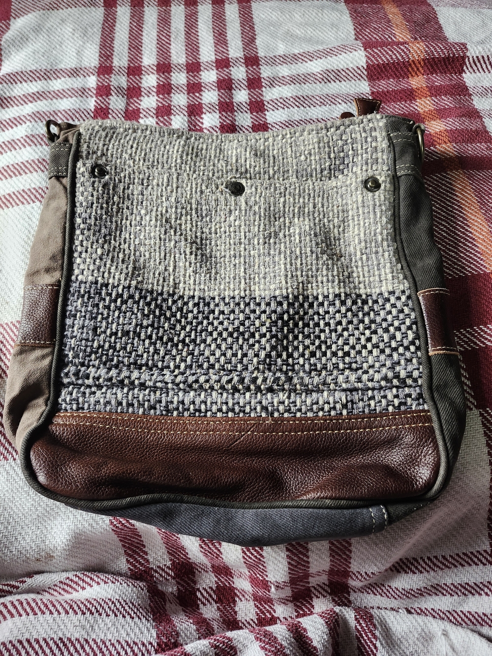 Myra Bag Brown and Gray Woven Shoulder Bag **strap missing**